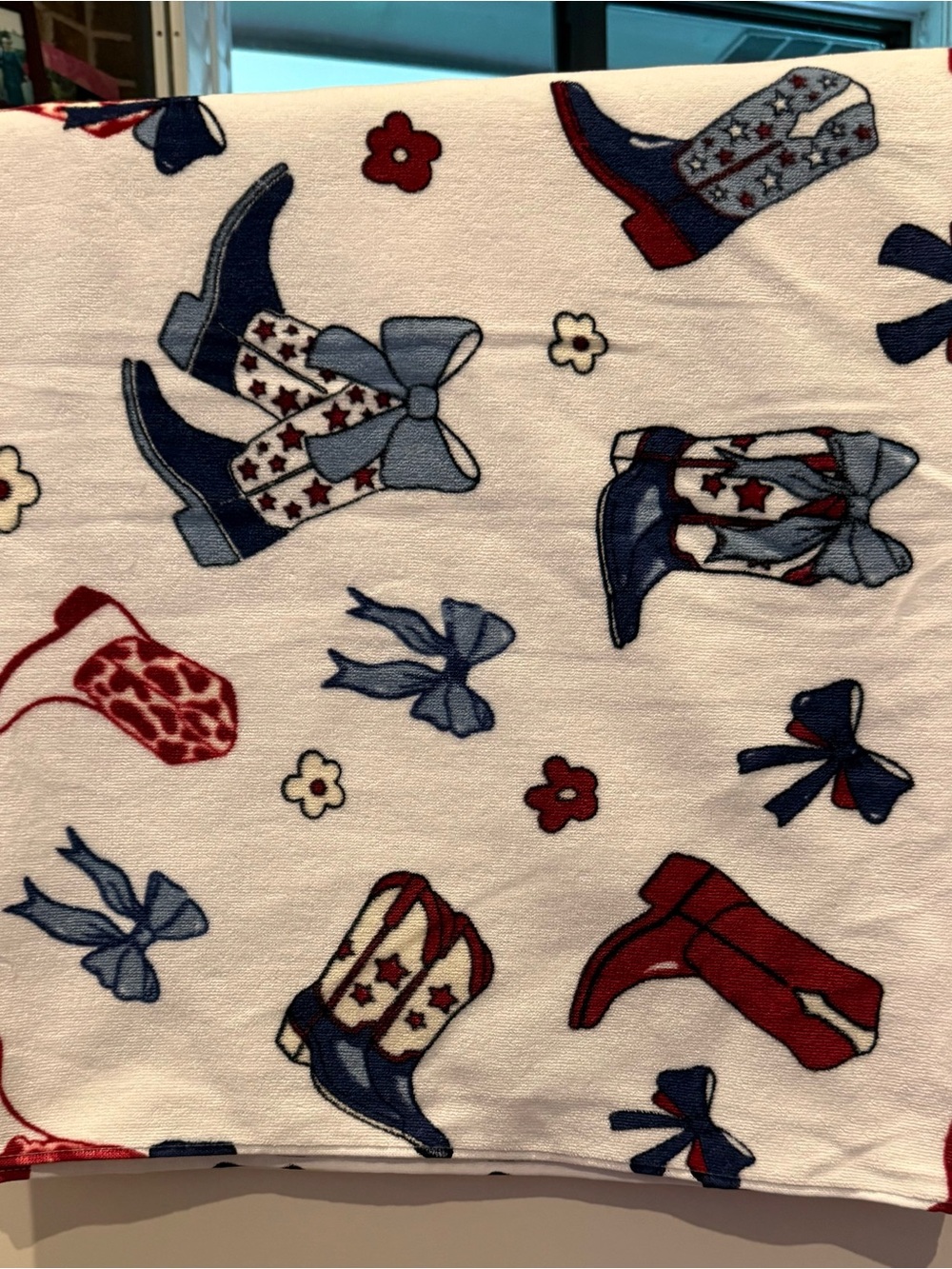 Super Cute Truly Lou Cowboy Boot & Bow Print Beach Towel- 36x72 inches- NWT